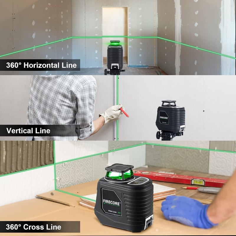 Firecore Laser Level 360 Self Leveling, 82 Ft Green 360° Cross Line Laser, 3 Brightness Adjustment, Pulse Mode, Magnetic Bracket, Carrying Pouch, for Picture Hanging Shelves Cabinets Home DIY Project - Image 3